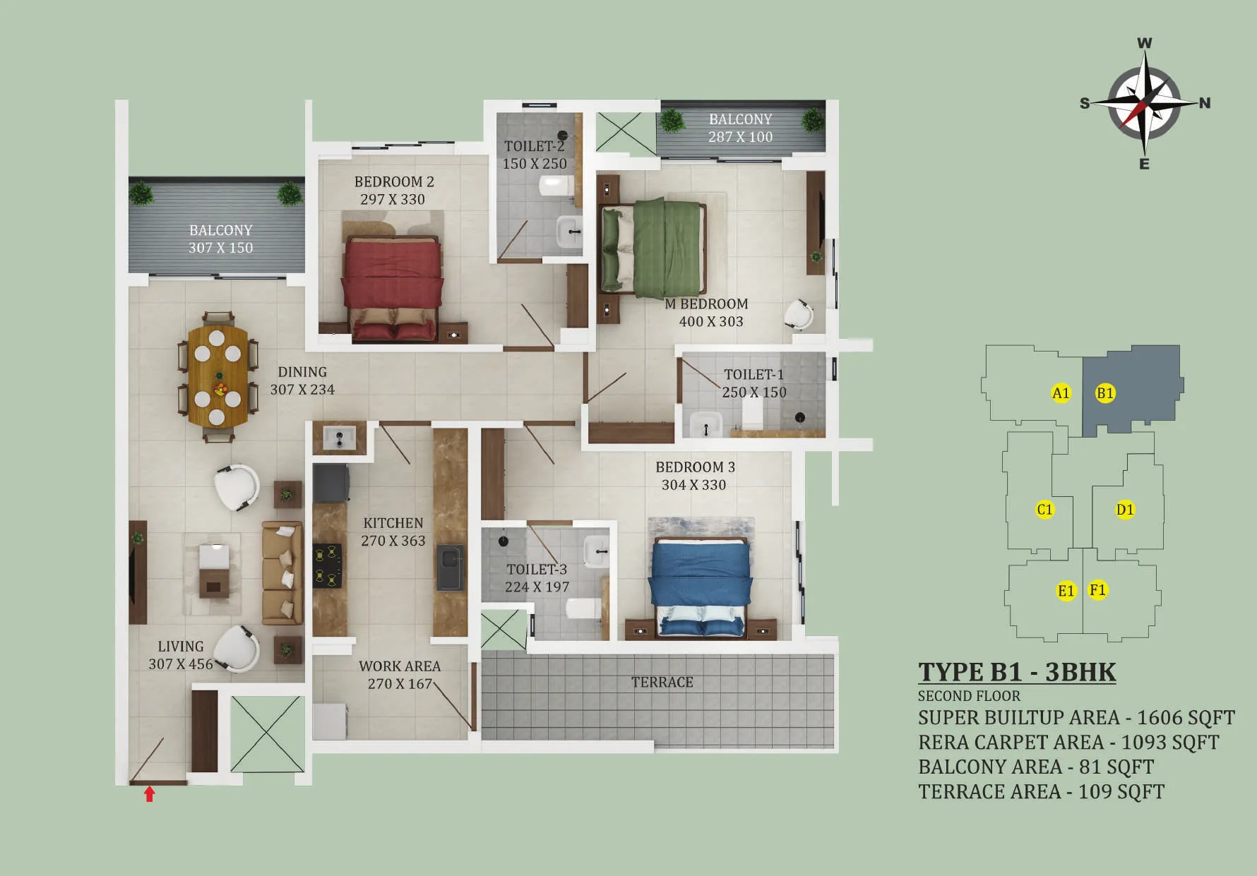 3 BHK 1606 sqft floor plan Kovilakom