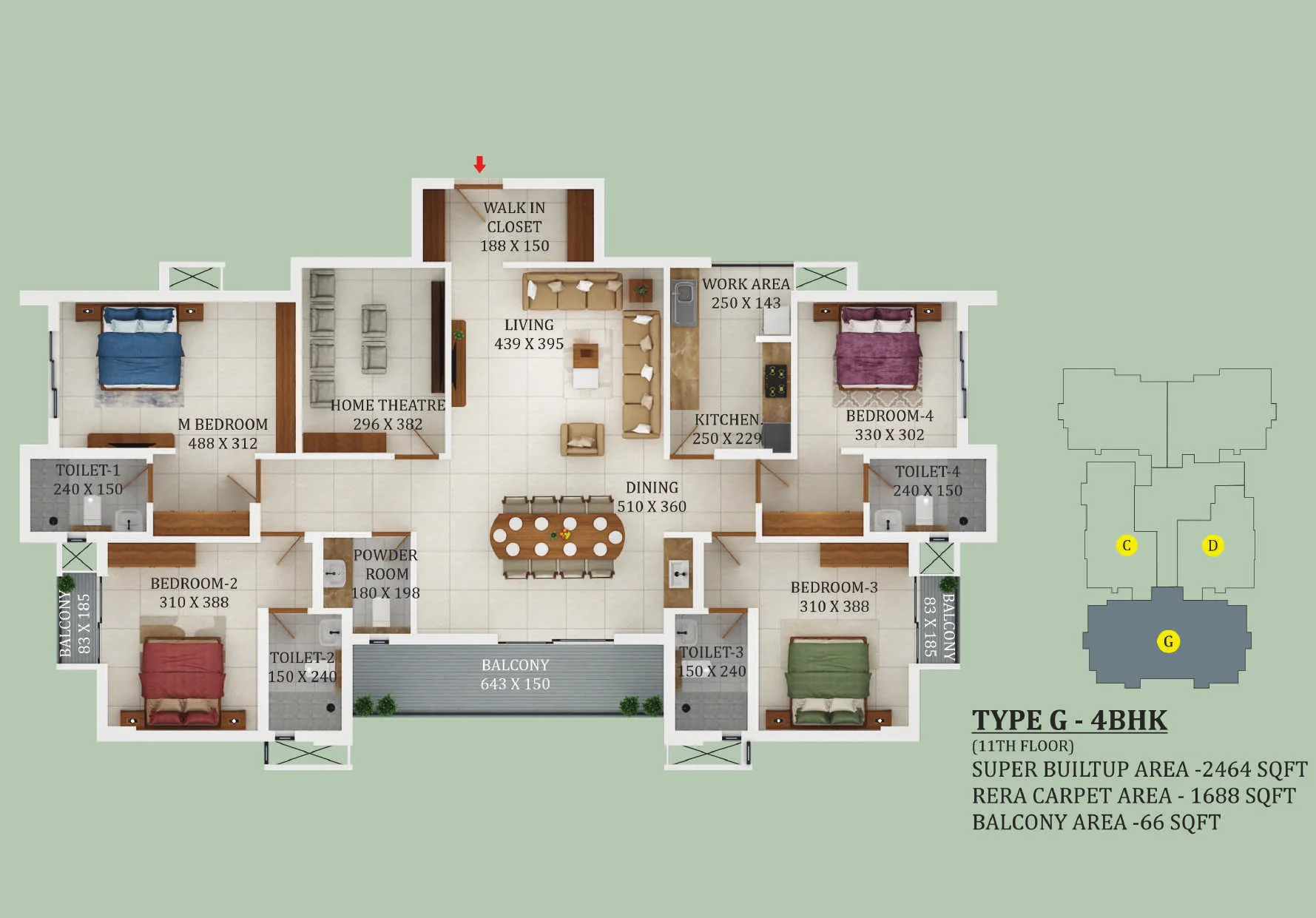 4 BHK 2464 sqft floor plan Kovilakom