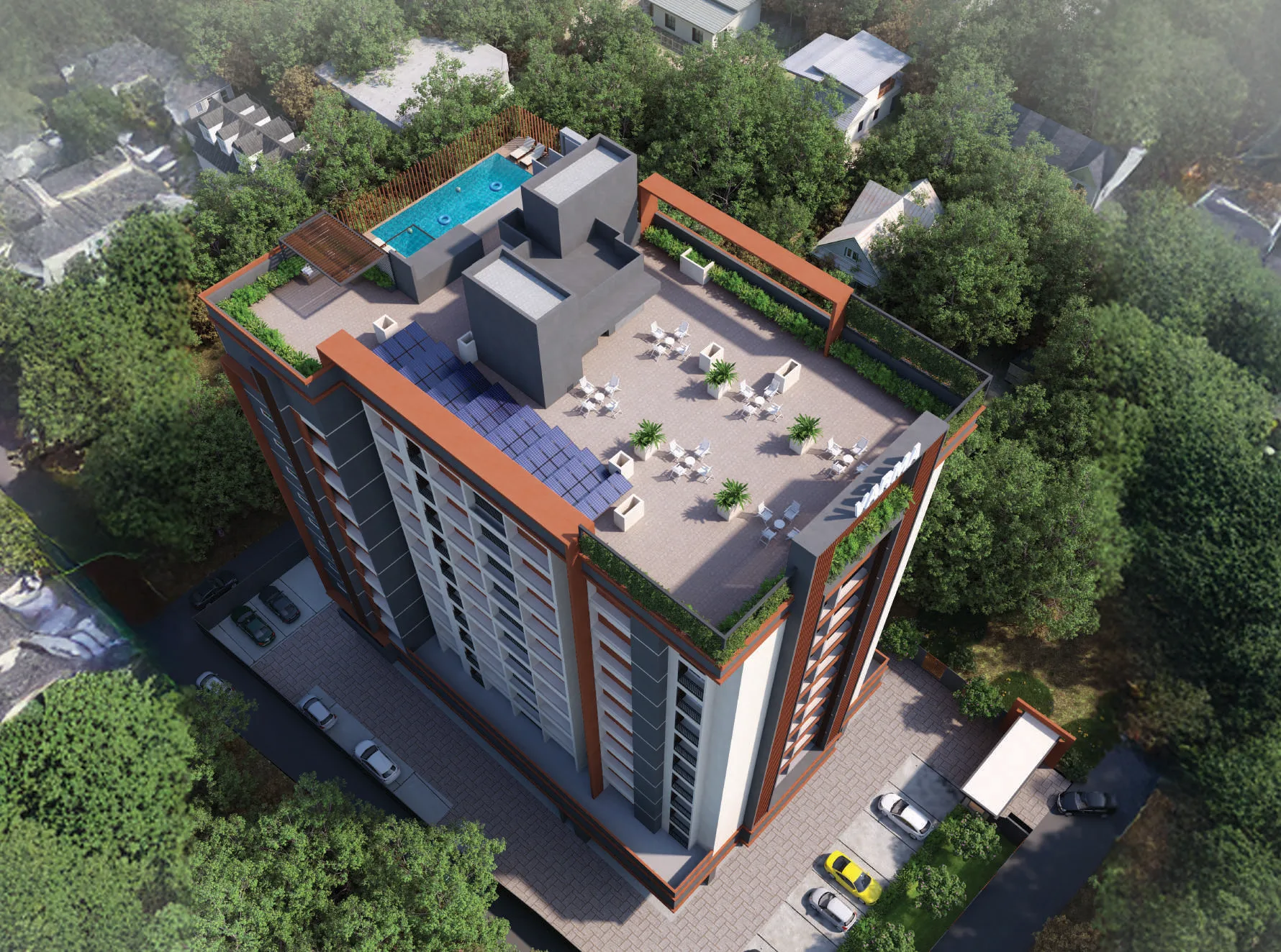 Aerial view of Kovilakom luxury apartment