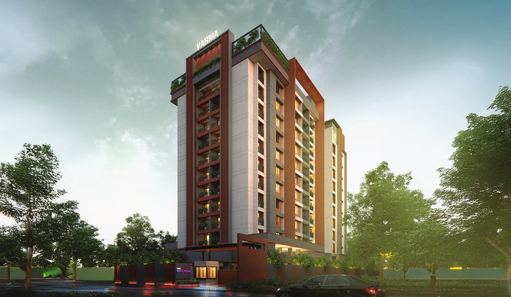 Front view of the modern residential tower