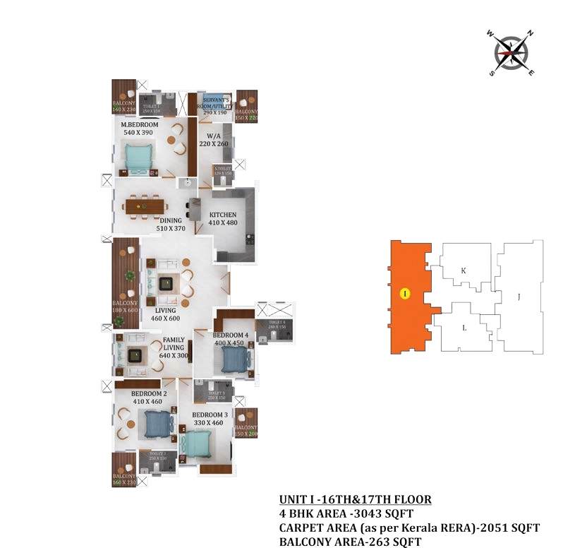 4 BHK 3043 sqft floor plan Queens Gateway