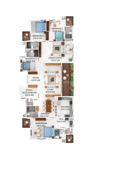 4 BHK 3420 sqft floor plan Queens Gateway